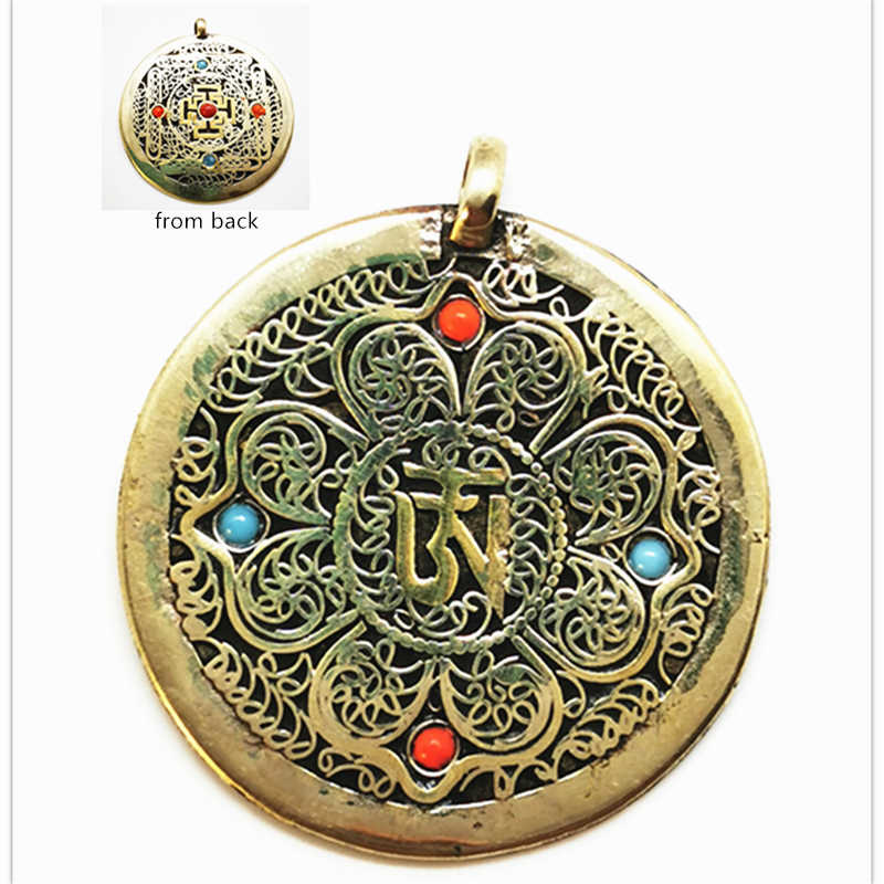 Ethnic Fashion Com - Amulet z tibetskimi mantrami OM, miedziane