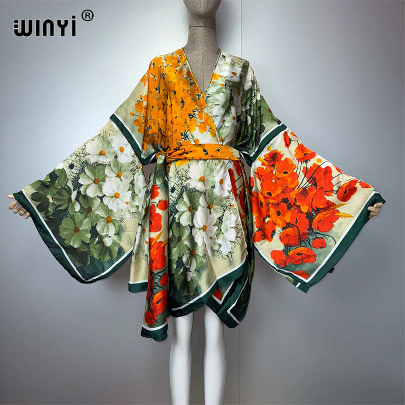 Kaftan Women Boho - WINYI letni kimono jedwabny krótki kardigan