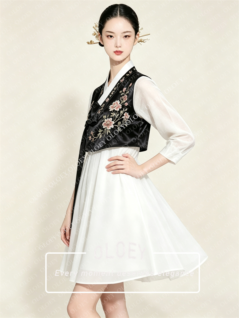 OLOEY Stylowy Czarny Satynowy  – Hanbok Modern Set recenzja i cena