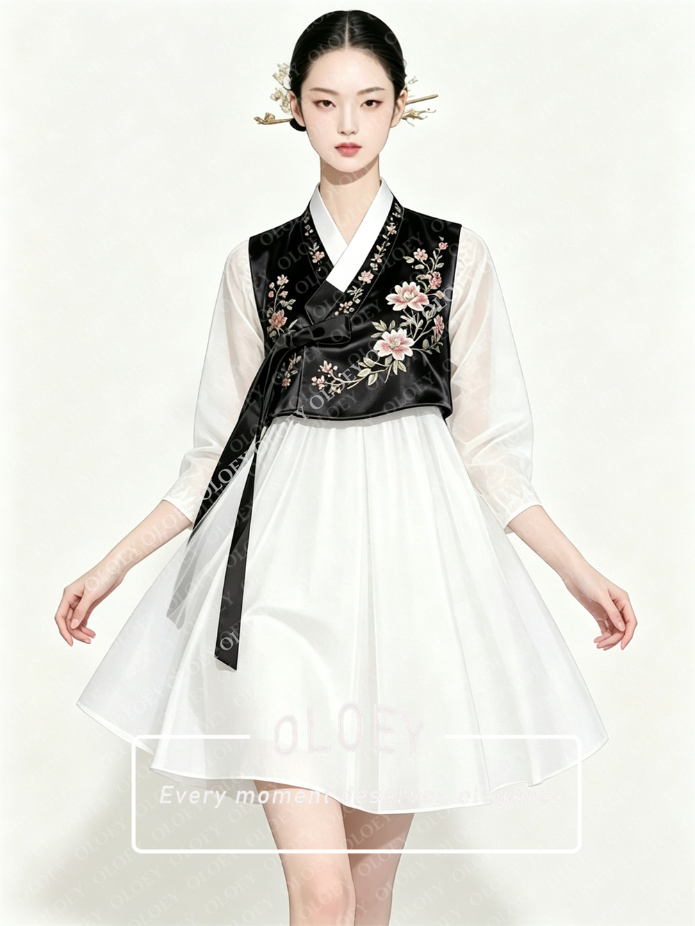 OLOEY Stylowy Czarny Satynowy  – Hanbok Modern Set recenzja i cena